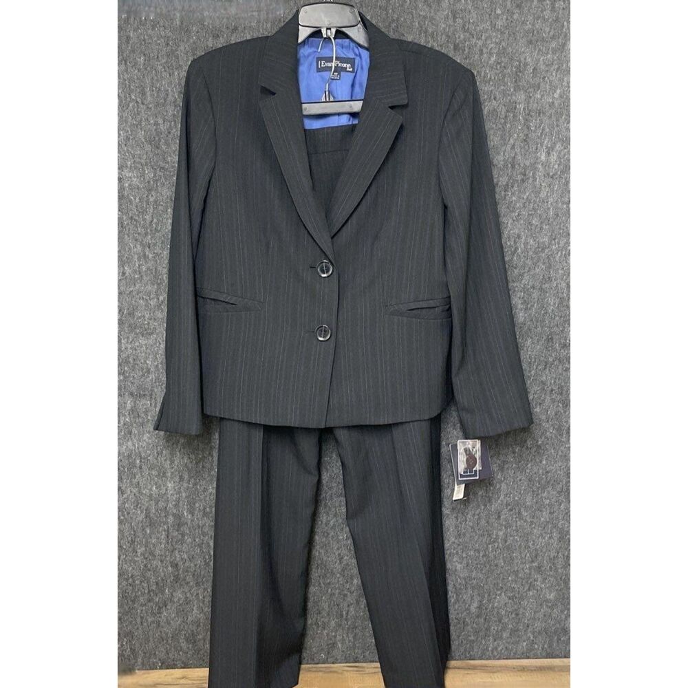 Evan-Picone Women's Black Pinstripe Two-Piece Suit Blazer Pants Sz 14P NWT